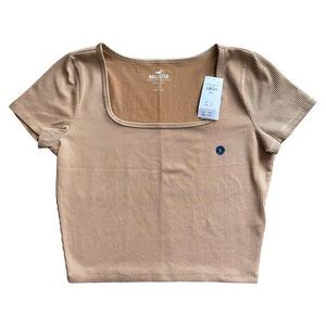 Hollister Must Have Collection Baby Tee Square Neck Crop Top Size Large Tan NWT